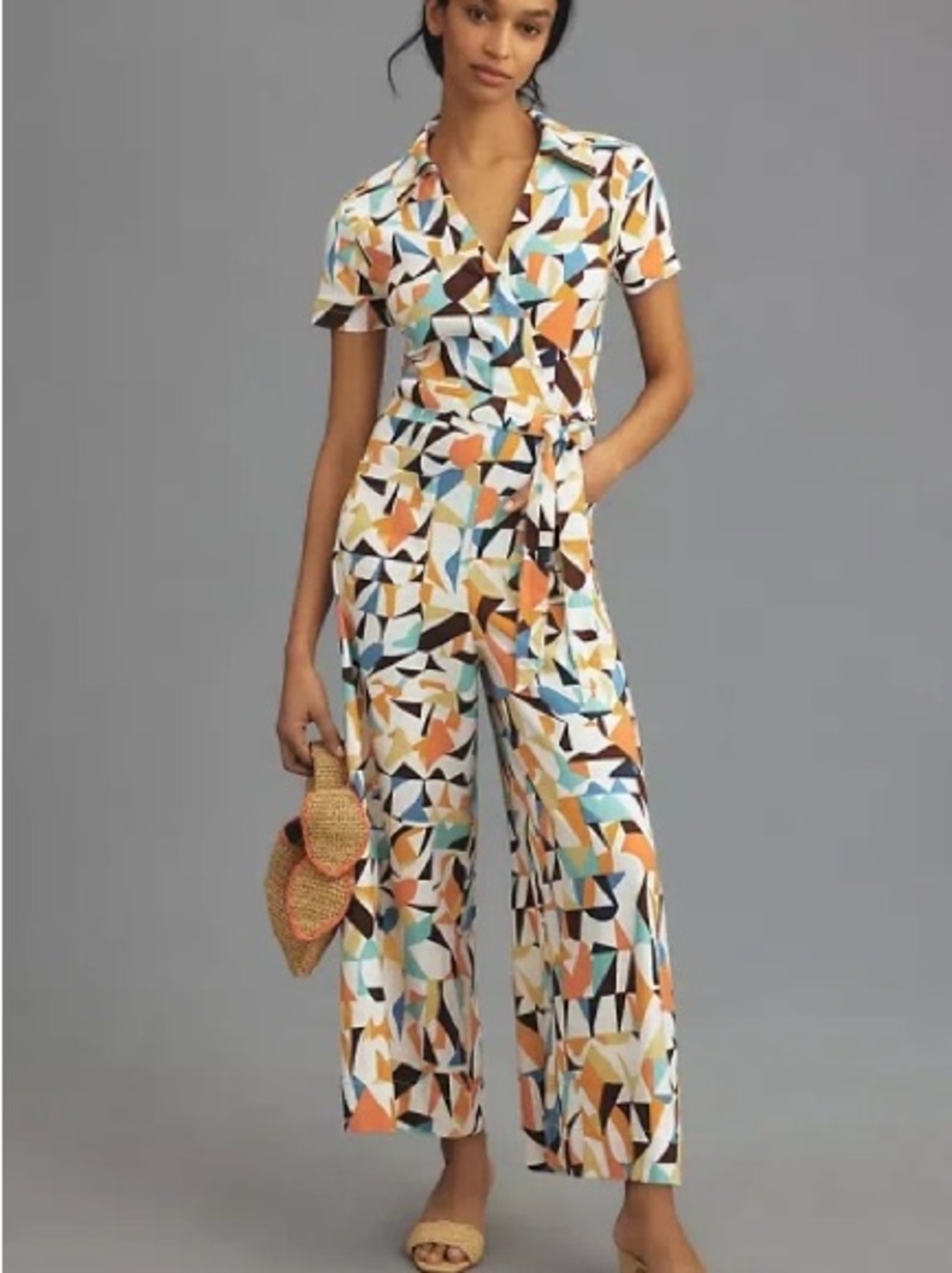 Anthropologie Geometric Wrap Jumpsuit in Multi-Color